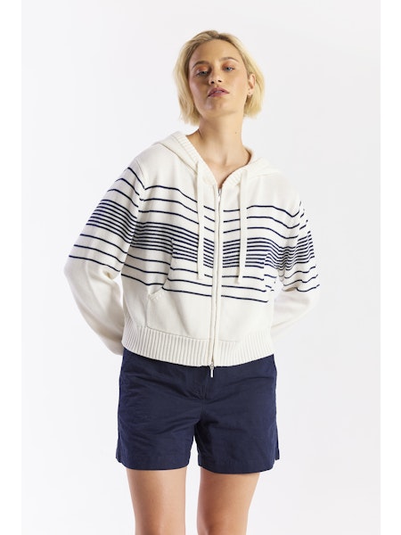 Wispr By Brodie Cashmere - Women - White Beach Stripe Cropped Hoodie