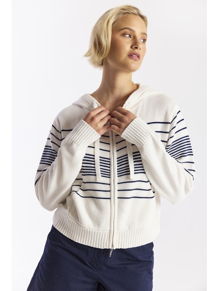 Wispr By Brodie Cashmere - Women - White Beach Stripe Cropped Hoodie