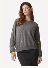 Brodie Cashmere - Women - Mid Grey/Embroidered Neon Lightning Bolt Mini Sweat