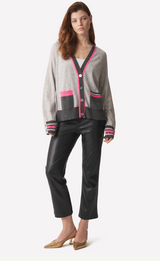 Brodie Cashmere - Women - Super Grey/Derby Grey & Neon Pink Varsity Pop Cardi