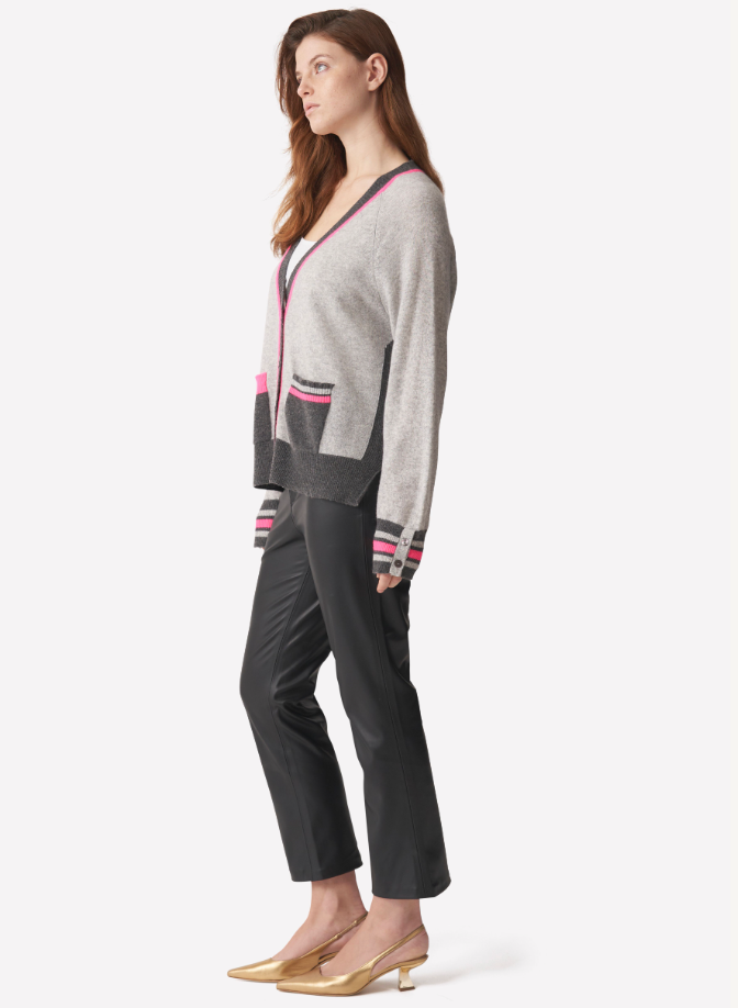 Brodie Cashmere - Women - Super Grey/Derby Grey & Neon Pink Varsity Pop Cardi