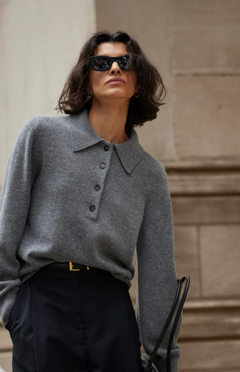 Sold Out NYC - Heather Smoke Cashmere Polo