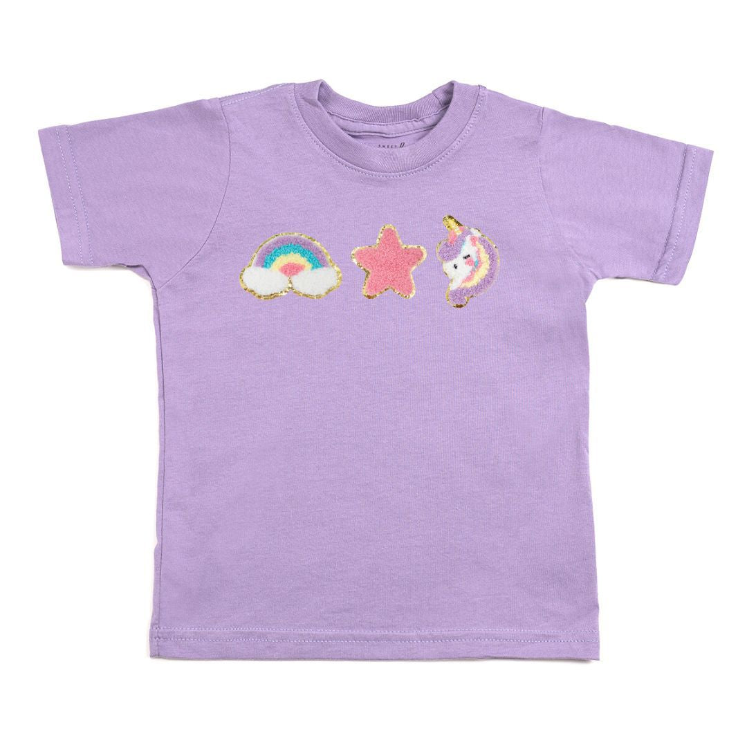 Sweet Wink - Girls - Lavender Unicorn Doodle Patch Short Sleeve T-Shirt