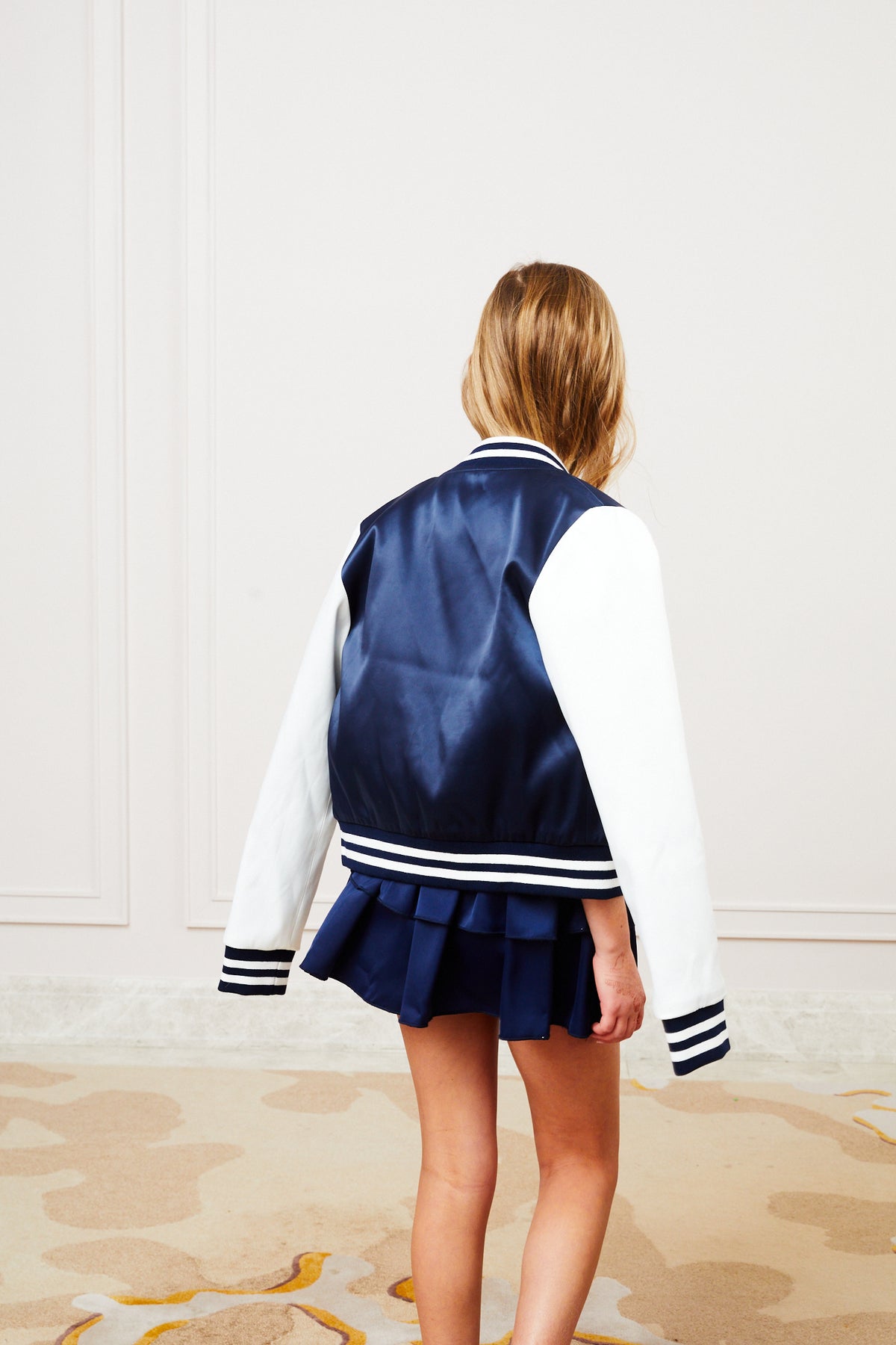Theme - Tween - Navy & White Valley Satin Varsity Jacket