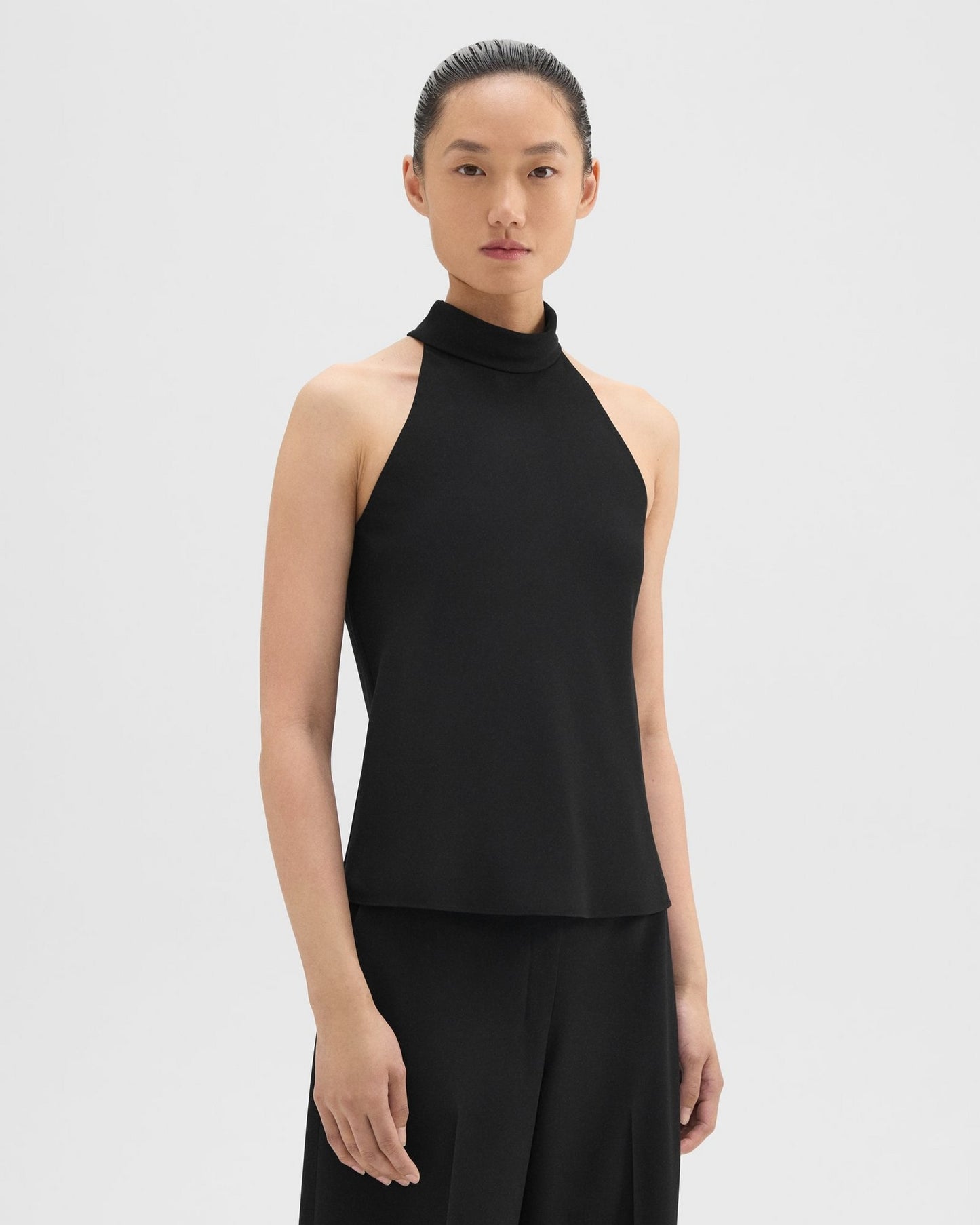 Theory - Women - Black Roll Neck Halter Top in Recycled Georgette