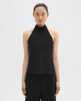 Theory - Women - Black Roll Neck Halter Top in Recycled Georgette