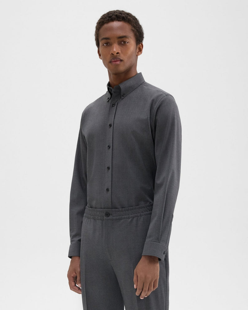 Theory - Men - Medium Charcoal Hugh Shirt in Stretch Wool