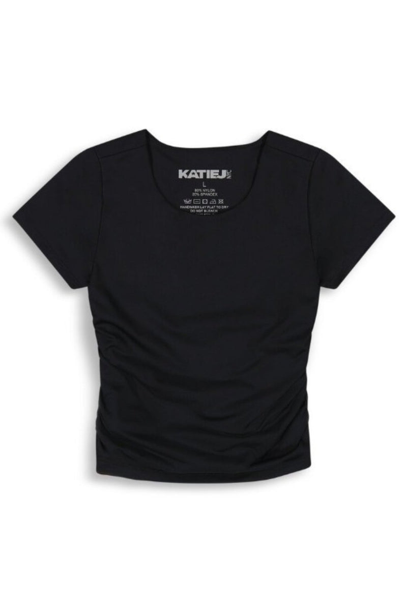 KatieJ NYC - Tween - Black Riley Ruched Short Sleeve Top