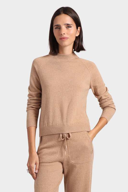 Minnie Rose - Women - Camel Cashmere Long Sleeve Shrunken Crew