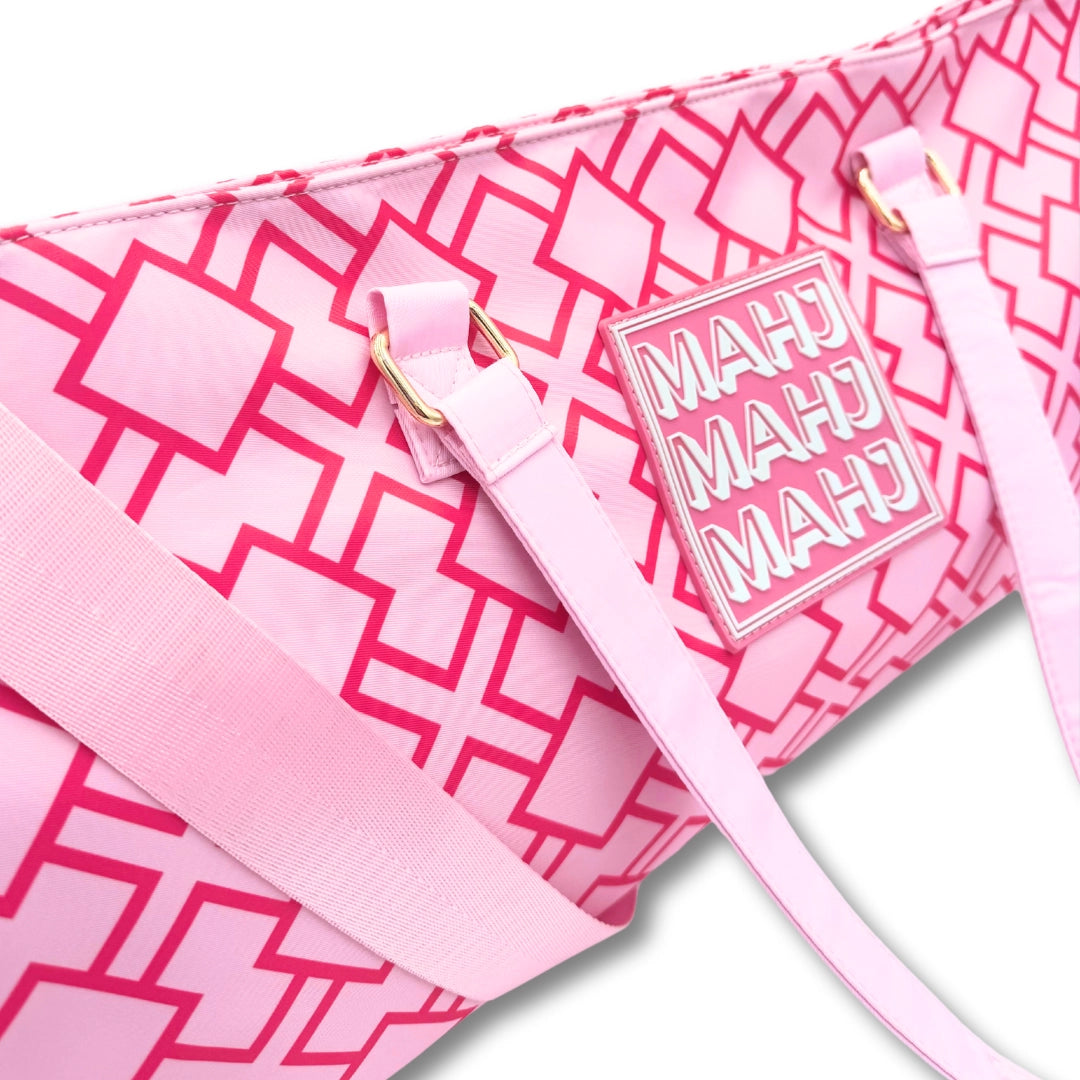 My Fair Mahjong -  Pink Geometric Mahjong Tote Bag | Wide with Zipper Closure