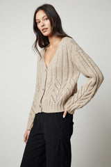 Velvet Tees - Women - Oatmeal Hazel Alpaca Cable Knit Cardigan