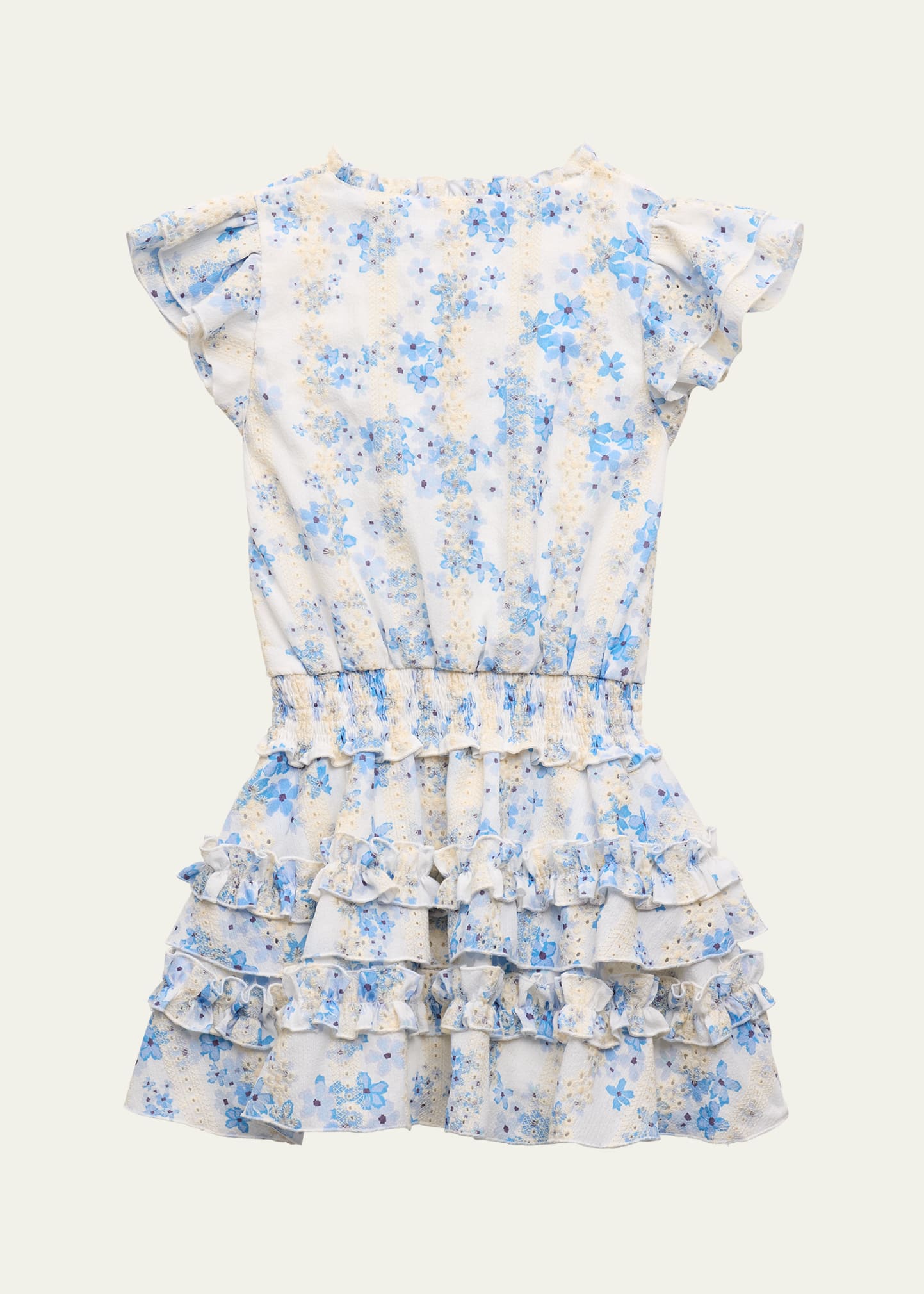 Flowers by Zoe - Girls - Blue Floral Tiered Short Sleeve Dress