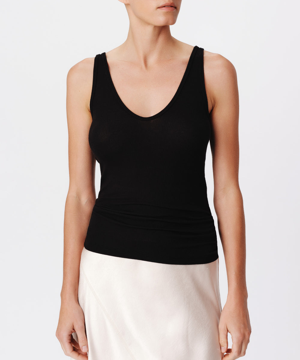 ATM - Women - Black Modal Rib V-Neck Tank