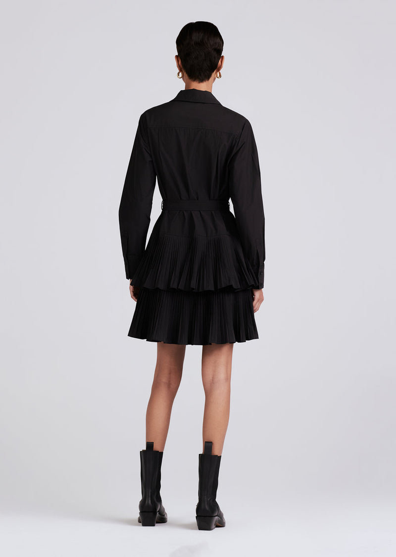Derek Lam - Women - Black Sterling Long Sleeve Pleated Mini Dress