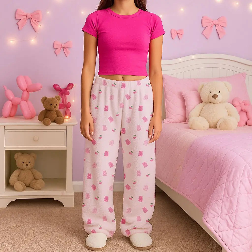 Top Trenz - Pink  Gummy Crush Fuzzy Lounge Pant