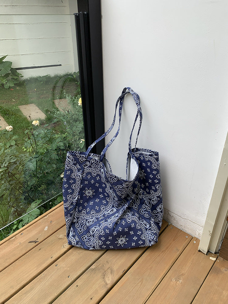 Guys N Gals - Navy Reusable Bandana Print Tote Bag Navy