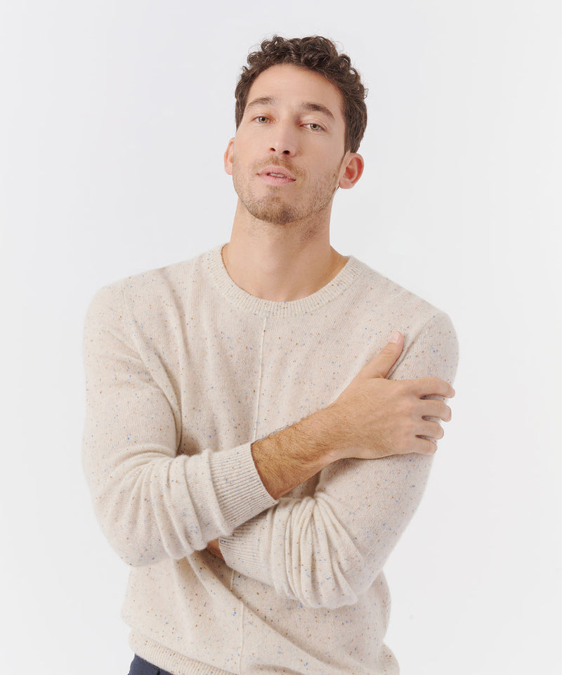 ATM Collection - Men - Chalk Multi Donegal Cashmere Exposed Seam Crew Neck Sweater
