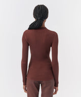 ATM Collection - Women - Chocolate Silk Cotton Blend Long Sleeve Mockneck Sweater