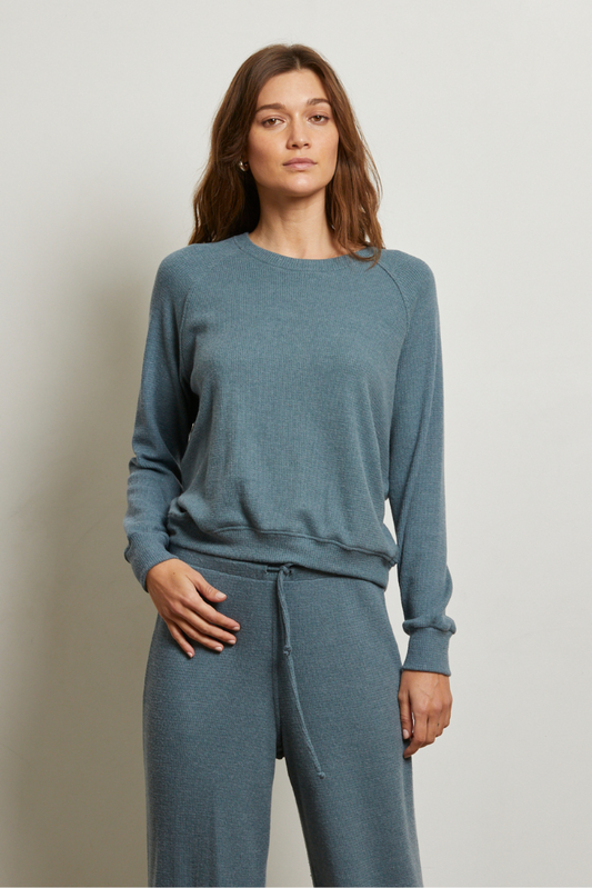 Perfect White Tee - Women - Slate Cooper Waffle Long Sleeve Crew