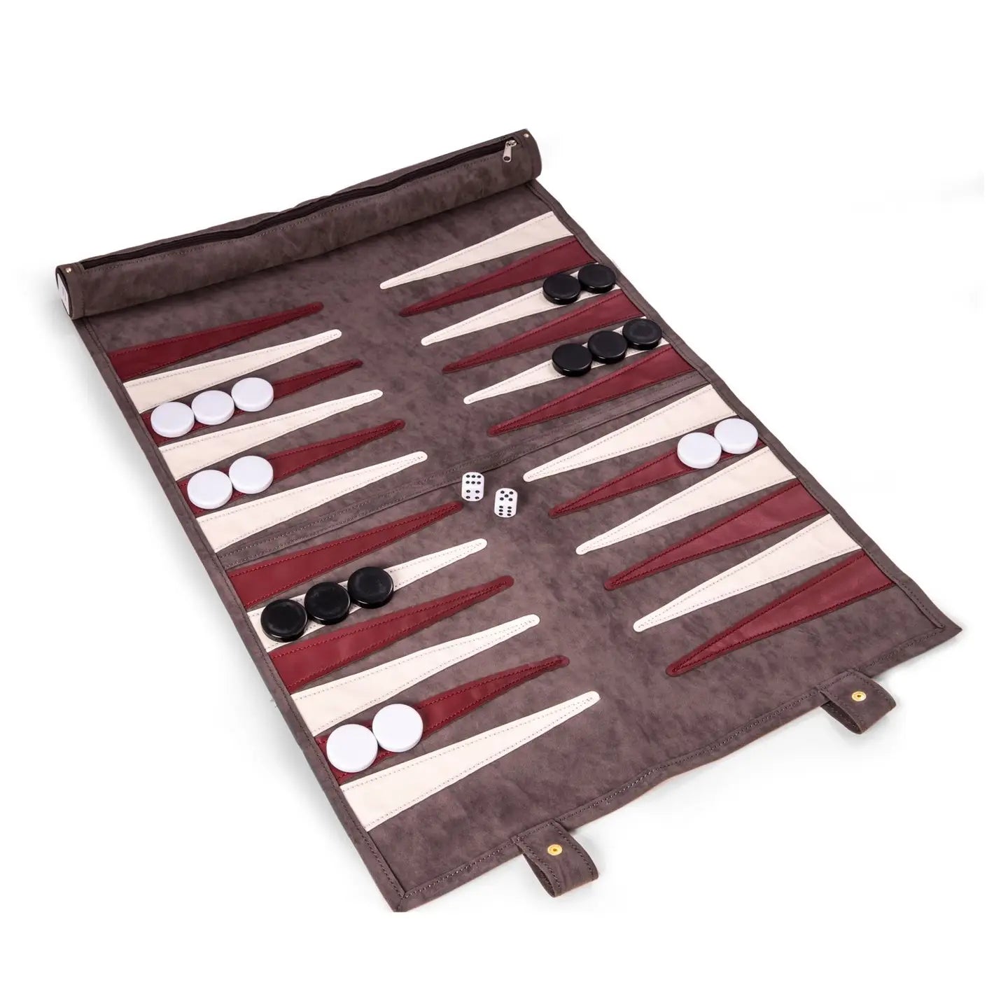 Guys N Gals -  Warren Gray Sued Roll -Up Backgammon Travel Set