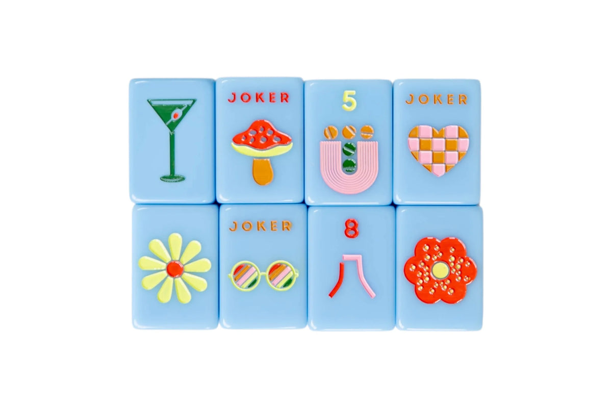 Peace Love Mahjong -  Mod French Blue Mahjong Tiles + Tile Pouch + Dice
