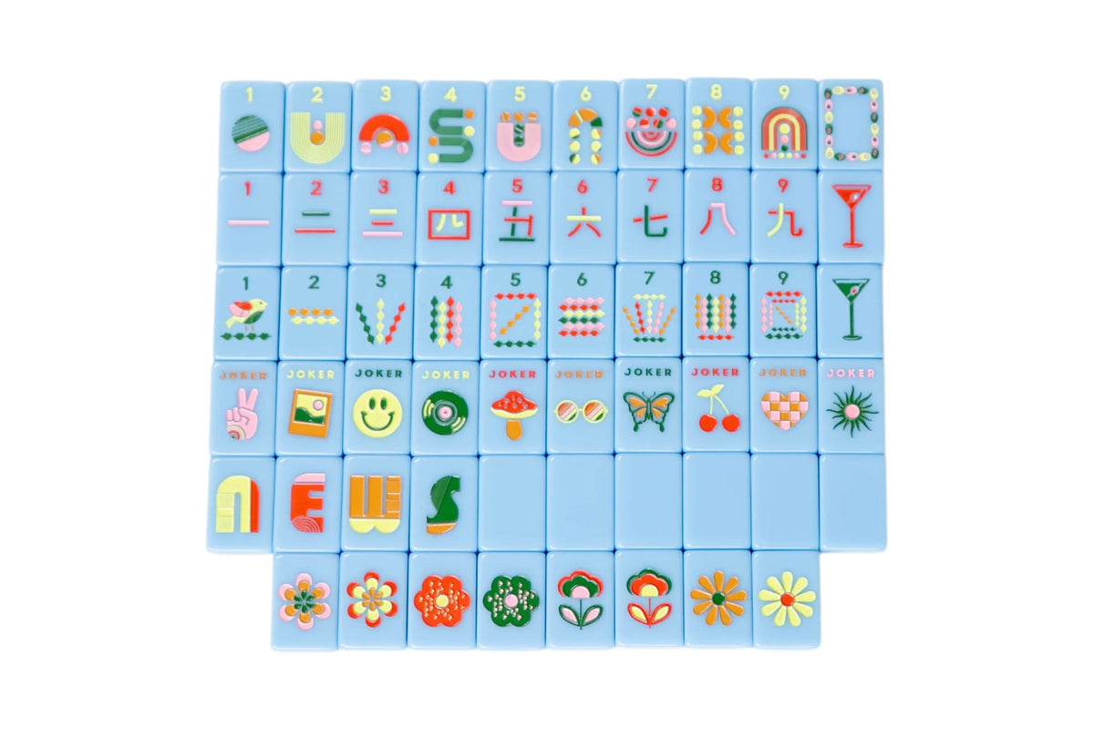 Peace Love Mahjong -  Mod French Blue Mahjong Tiles + Tile Pouch + Dice
