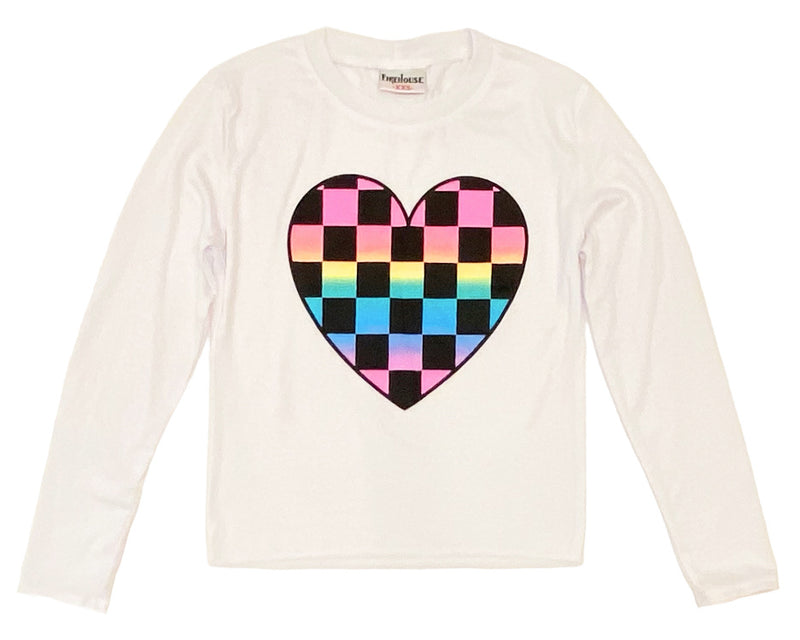 Firehouse - Girls - White Rainbow Check Heart Crop Sweatshirt