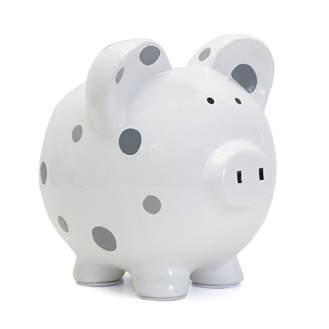 Guys N Gals - Gray Multi Dot Piggy Bank - With Name