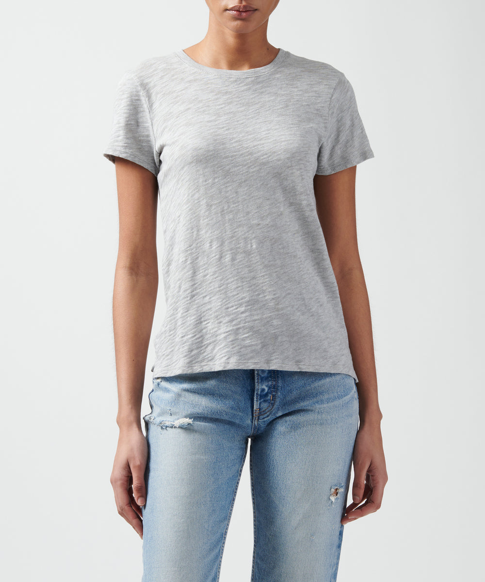 ATM - Women - Heather Grey Slub Jersey Schoolboy Crew Neck Tee