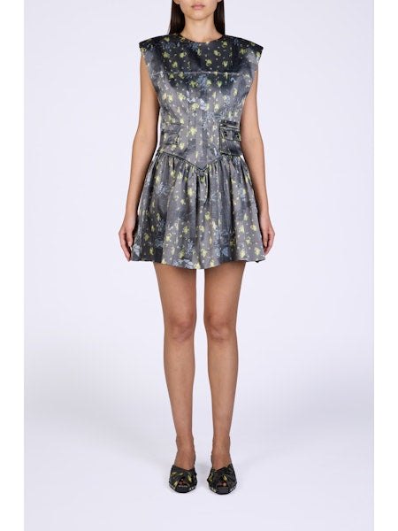 GANNI - Women - Black Sand  Printed Satin Corset Mini Dress