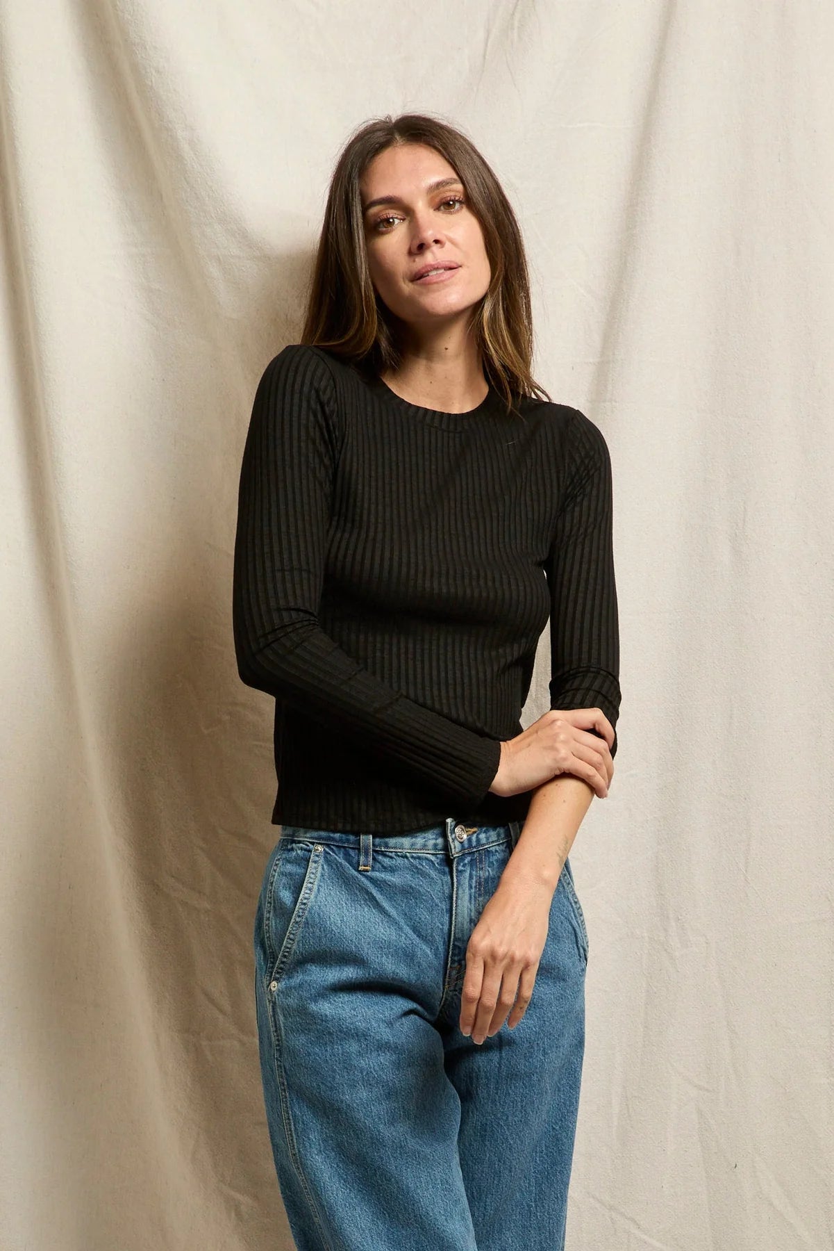 Perfect White Tee - Women -Black Lydia Poor Boy Long Sleeve Top