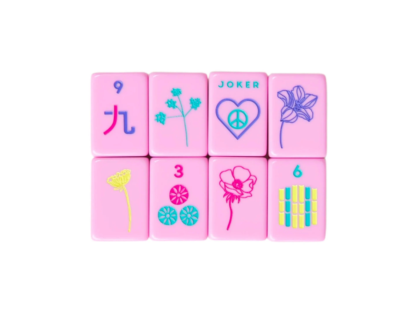Peace Love Mahjong -  OG Pretty in Pink Mahj Tiles + Tile Pouch + Dice