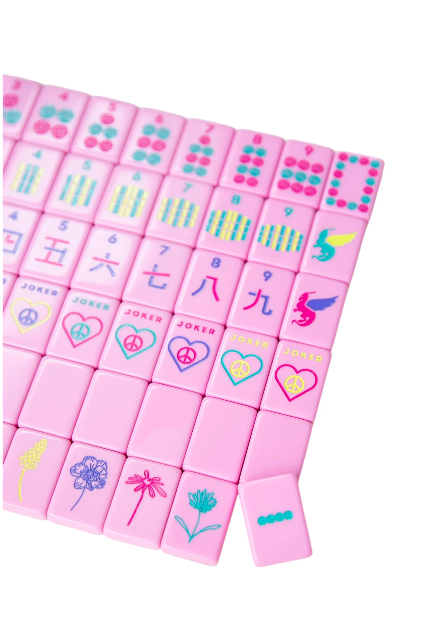 Peace Love Mahjong -  OG Pretty in Pink Mahj Tiles + Tile Pouch + Dice