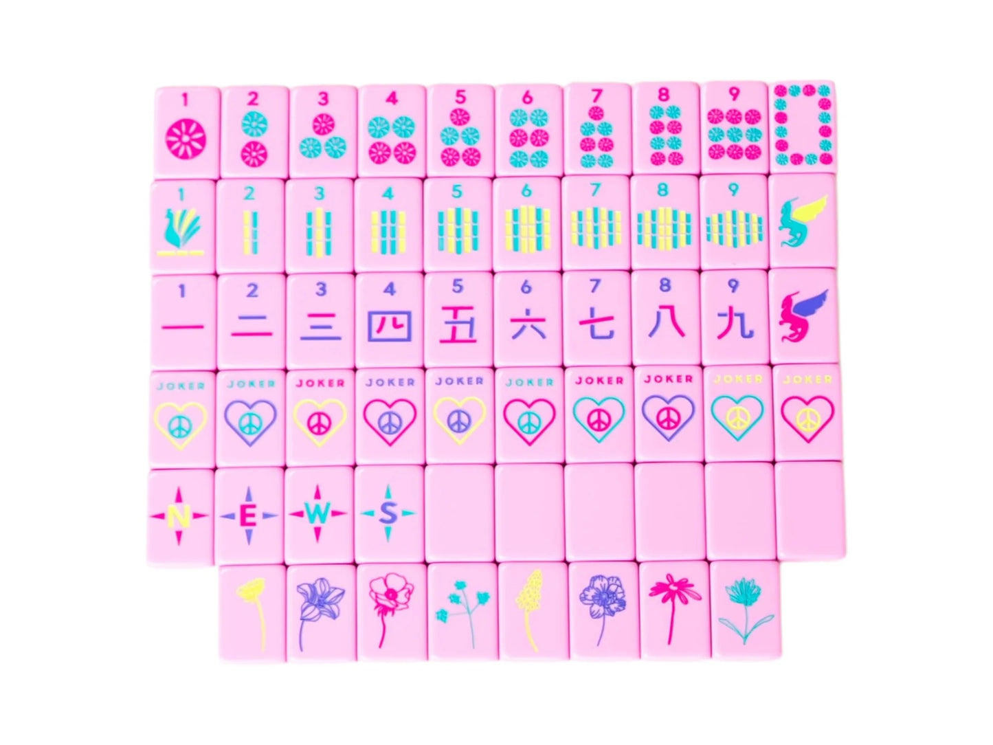 Peace Love Mahjong -  OG Pretty in Pink Mahj Tiles + Tile Pouch + Dice