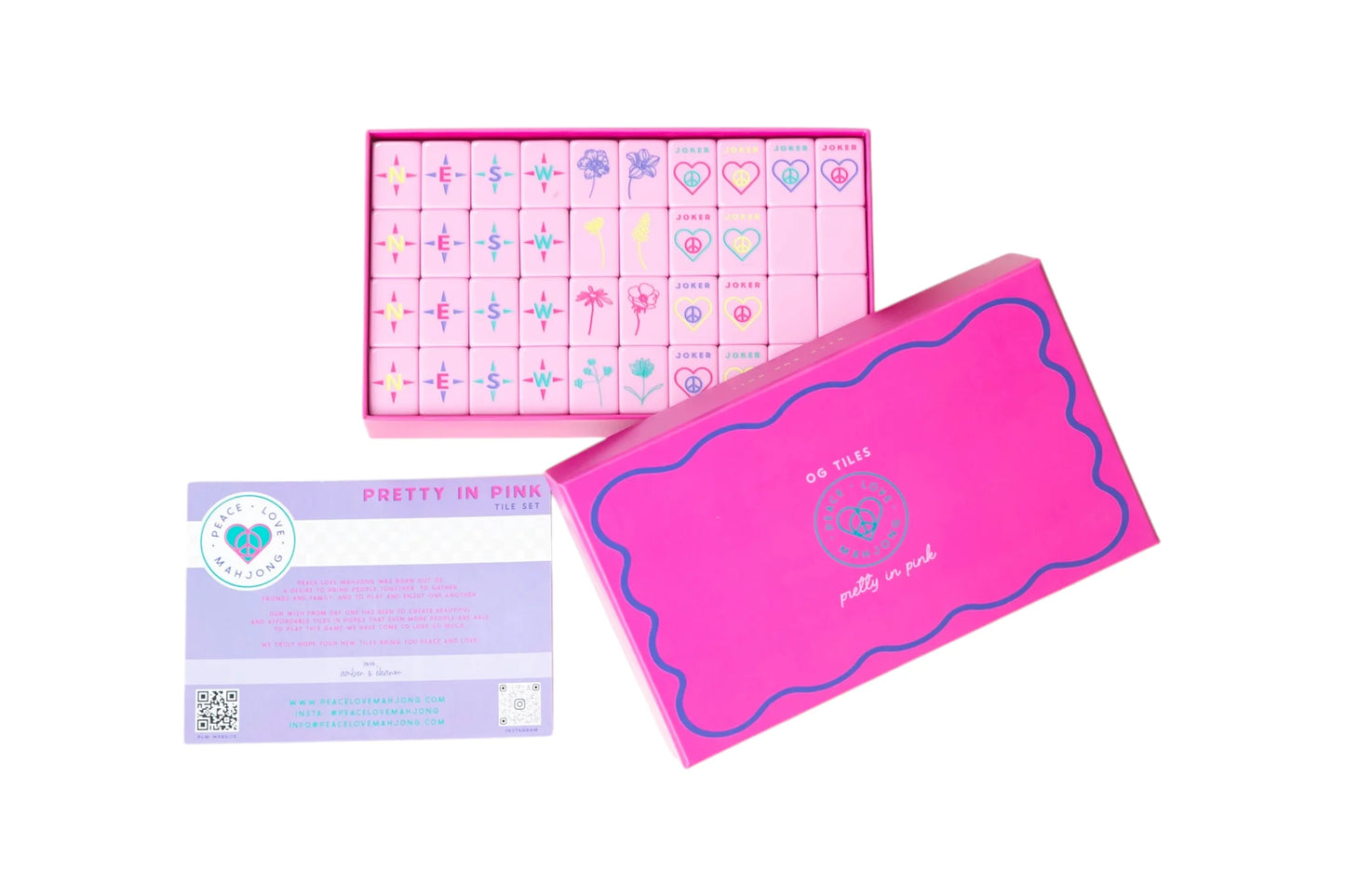 Peace Love Mahjong -  OG Pretty in Pink Mahj Tiles + Tile Pouch + Dice