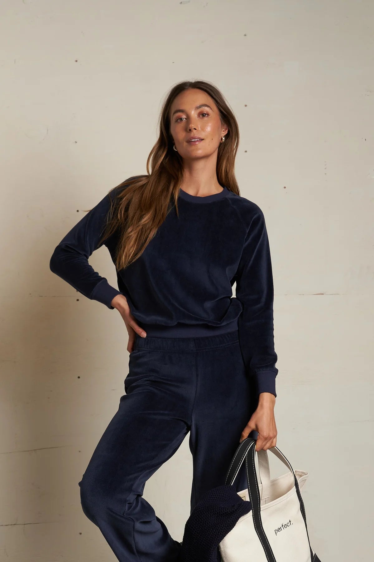 Perfect White Tee - Women- Navy Stella Velour Shrunken Sweatshirt