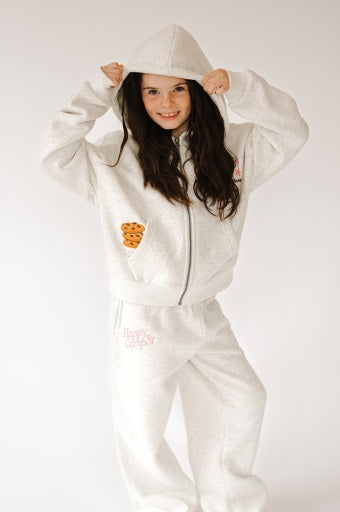 Happy Camp3R - Tween -Oatmeal Heather Grey Chocolate Chip Zip Hoodie