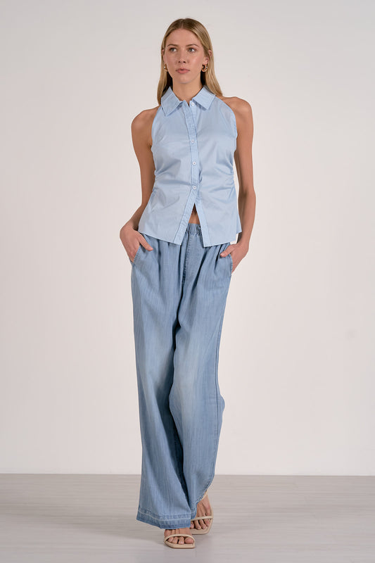 Elan - Women - Light Blue  Sleeveless Collar Top