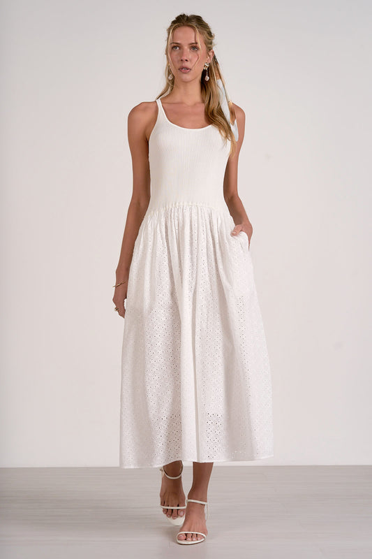 Elan - Women - White  Mixed Media Maxi Dress