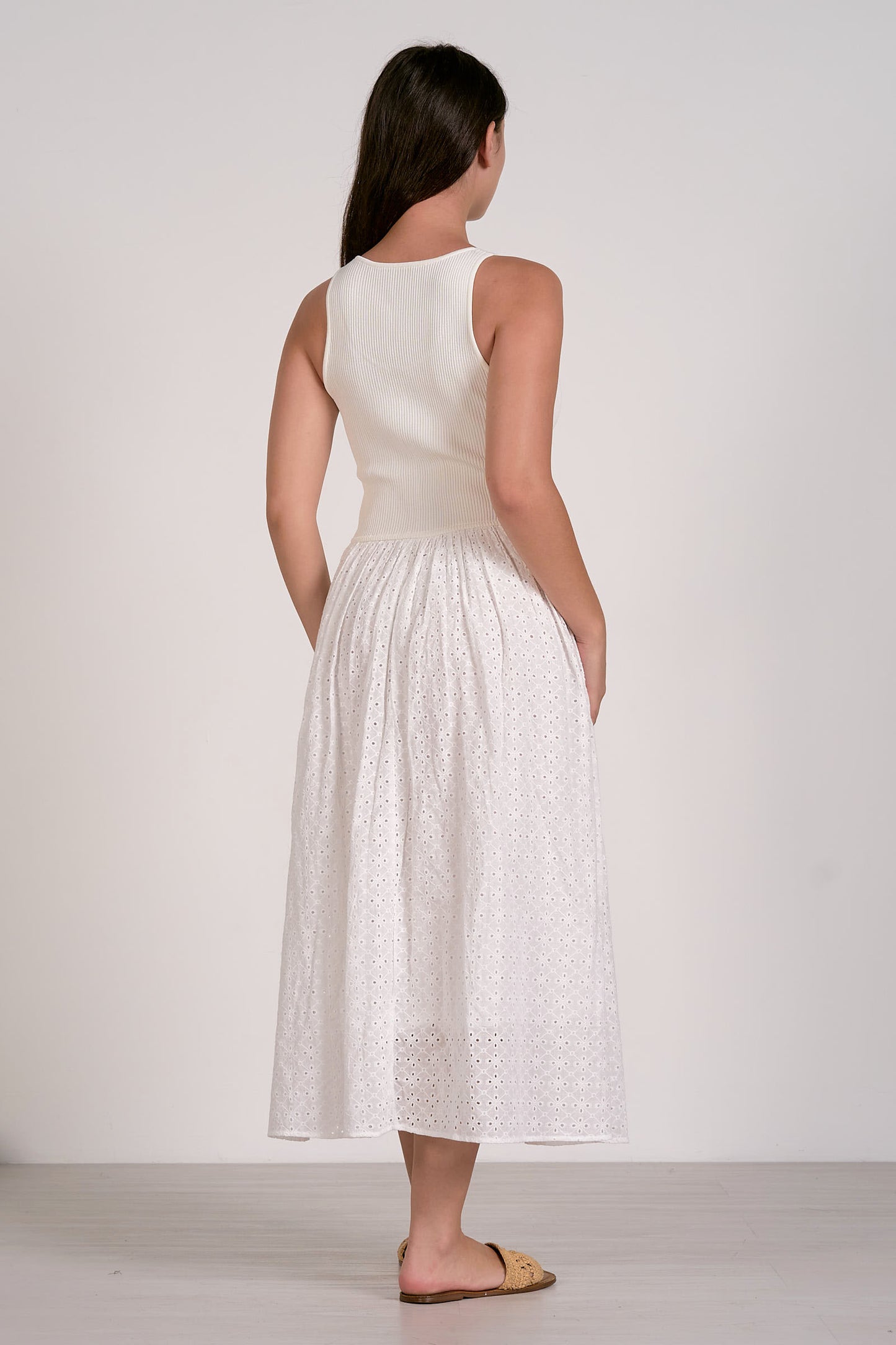Elan - Women - White  Mixed Media Maxi Dress