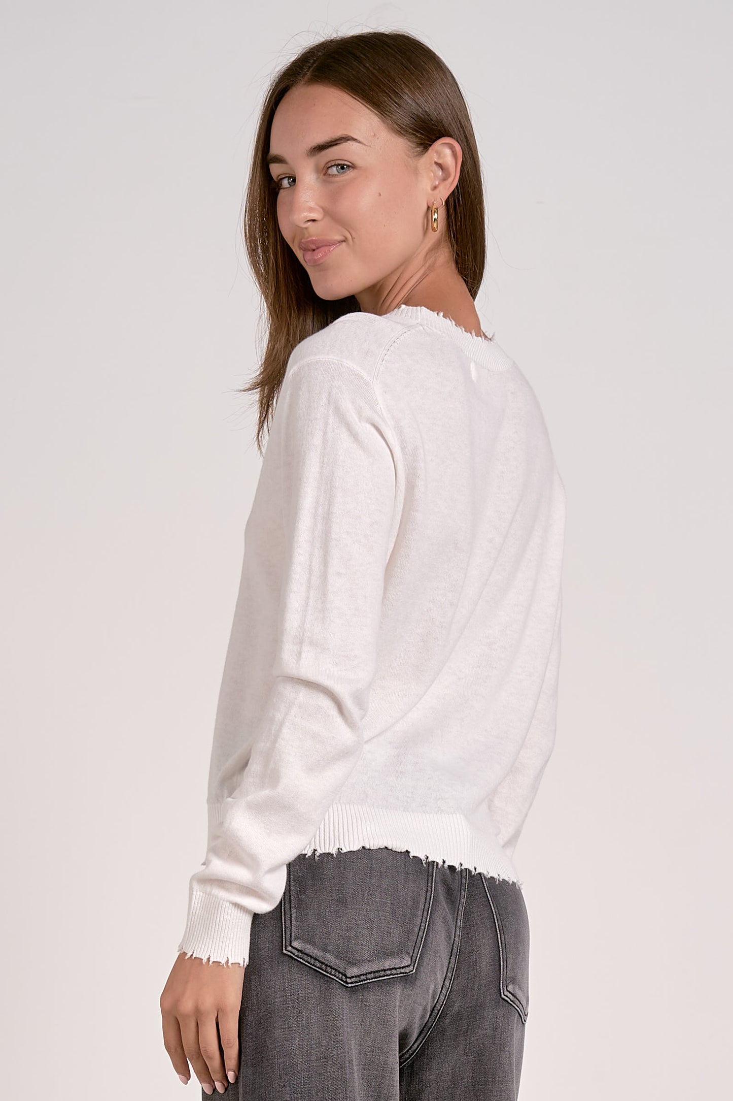 Elan - Women - White Cardigan Sweater Button Down