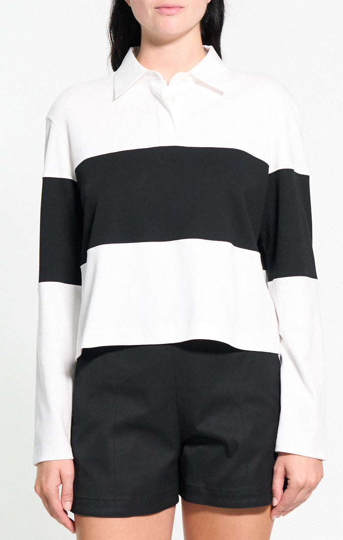 Theory - Women - Black/White Crop Rugby Shirt