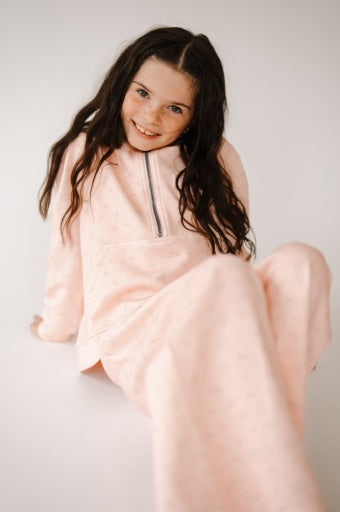 Happy Camp3R - Tween - Pink Peony Half Zip Scuba Hoodie