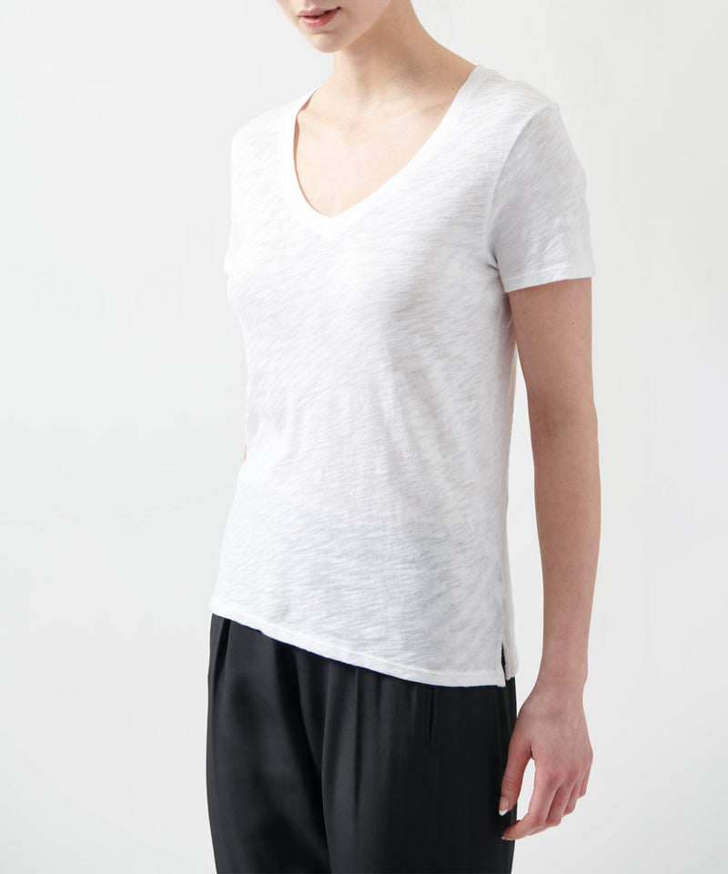 ATM - Women - White Slub Jersey Schoolboy V-Neck Tee