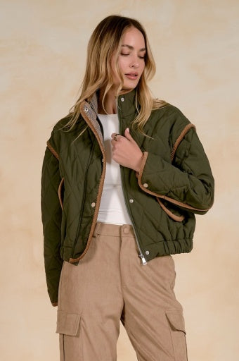 Elan - Women - Olive Curdoroy Trim Jacket