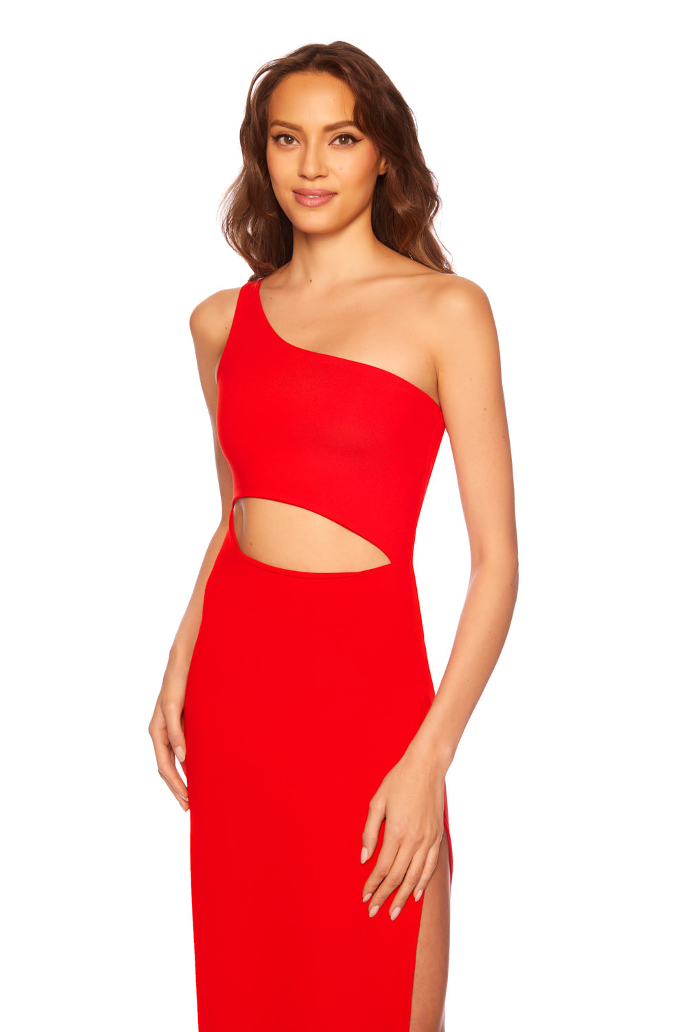 Susana Monaco - Women - Perfect Red One Arm Cut Out High Slit Long Dress