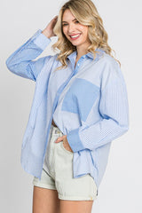 Guys N Gals - Women - Blue Combo Stripe Button Down Top