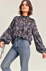 Puff Sleeve Ruffle Detail Floral Top