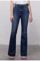 dark blue high rise flare jeans
