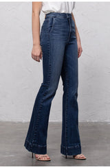 dark blue high rise flare jeans